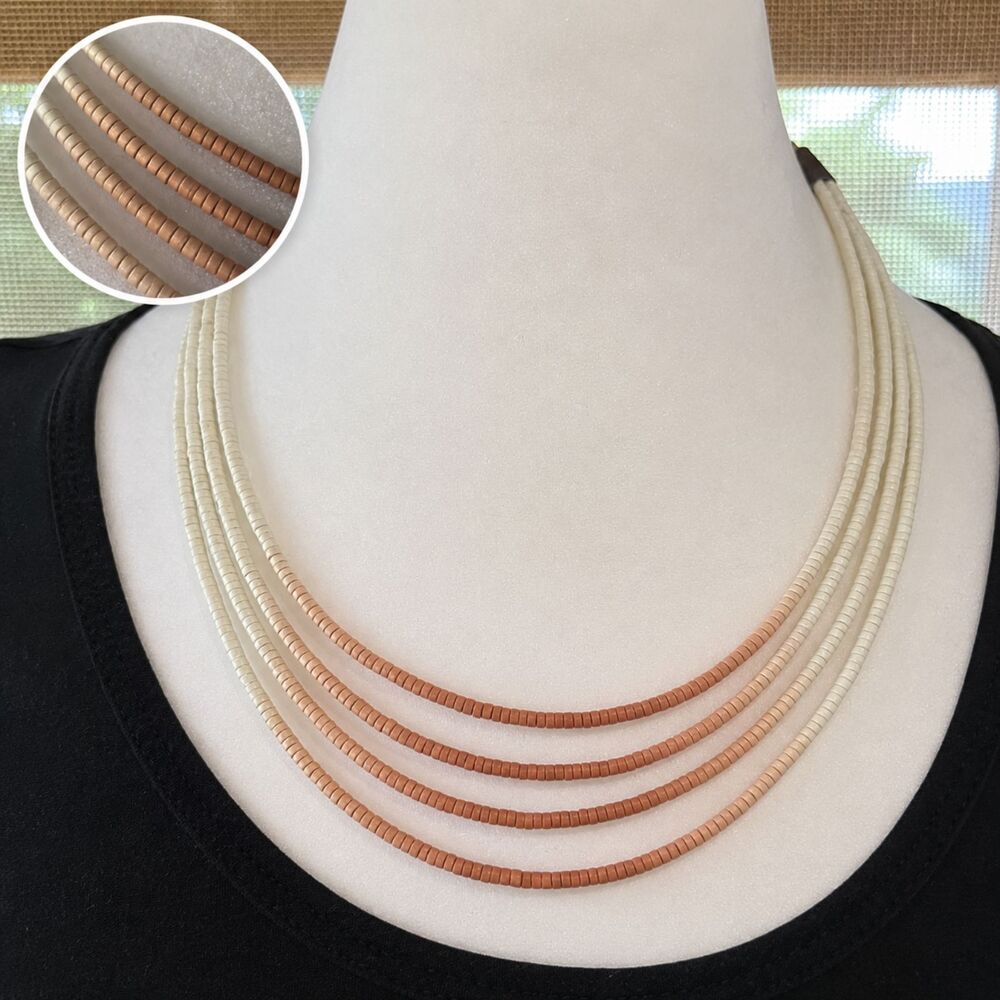 Multi Strand Heishi Disc Bead Necklace Cream Terracotta Boho Statement Choker